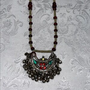 Vintage Elegant Silver and Red Necklace.  18”